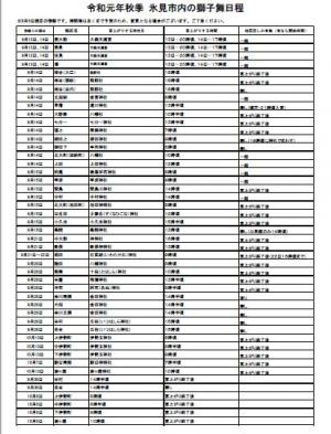 獅子舞秋季日程R1