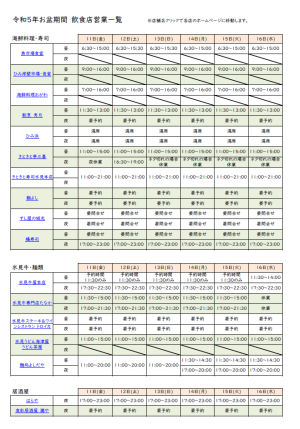 お盆期間営業日一覧1